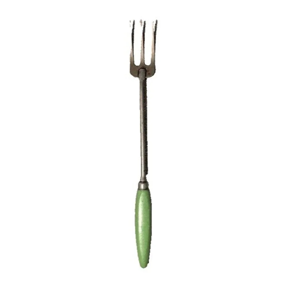 Vintage A&J USA 3 Tine Kitchen Fork Green Wood Handle Meat BBQ Cooking Utensil